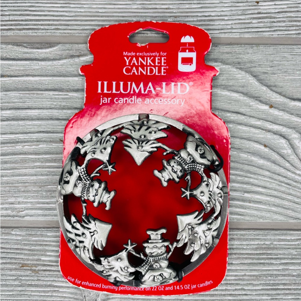 Nwt Yankee Candle Illuma-Lid Snowman with Trees Candle Topper Metal Christmas